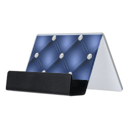 Blue Tufted Small Square Decorative Pattern Desk Business Card Holder