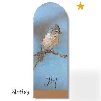 Blue Tufted Titmouse Bird Painting Custom Initial  Bookmarks