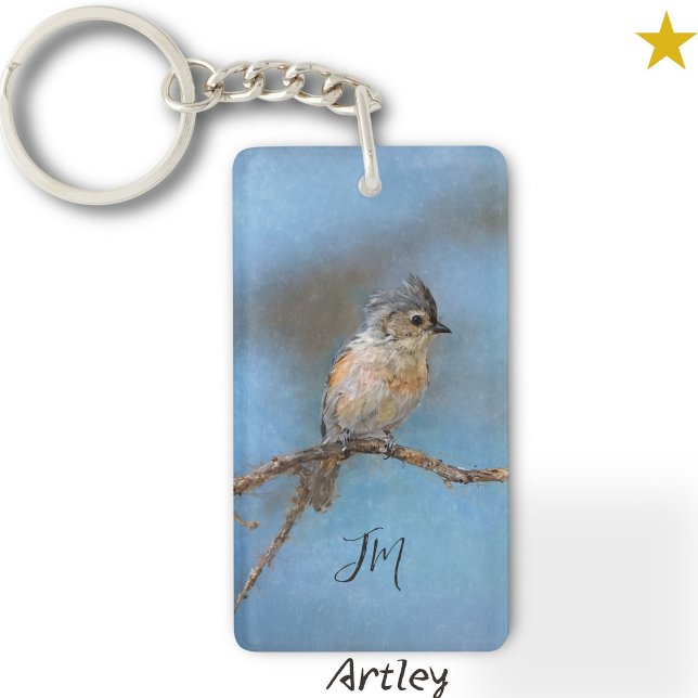 Blue Tufted Titmouse Bird Painting Custom Initial  Keychain (Creator Uploaded)