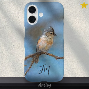 Blue Tufted Titmouse Bird Painting Custom Name iPhone 16 Case