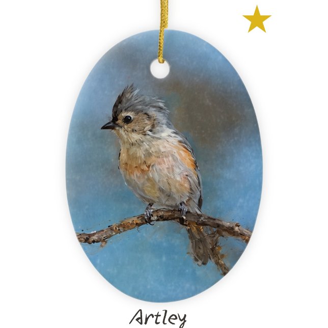 Blue Tufted Titmouse Bird Painting Year Christmas Ceramic Ornament (Creator Uploaded)