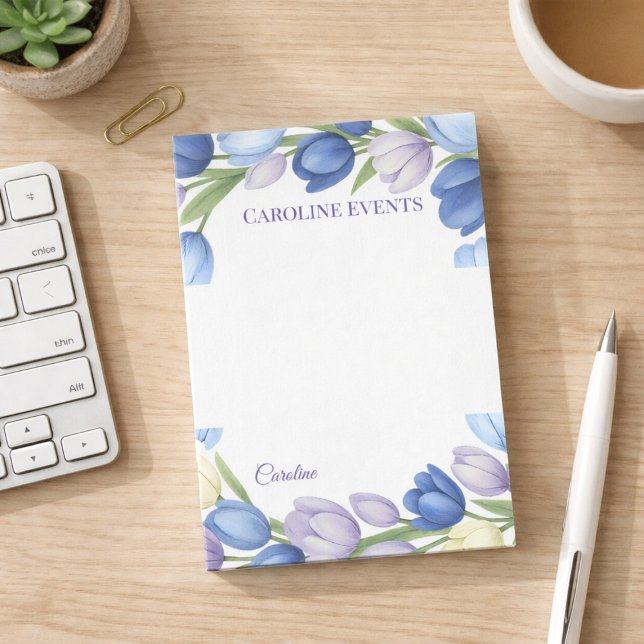 Blue Tulip Floral Elegant Stationery Design Theme Post-it Notes (Creator Uploaded)