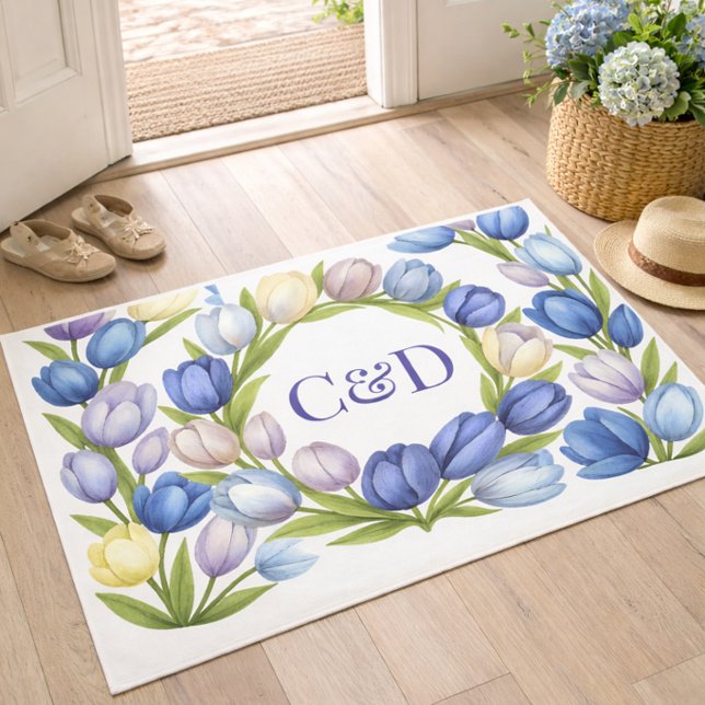 Blue Tulip Floral Entryway Decor Soft Neutral Doormat (Creator Uploaded)