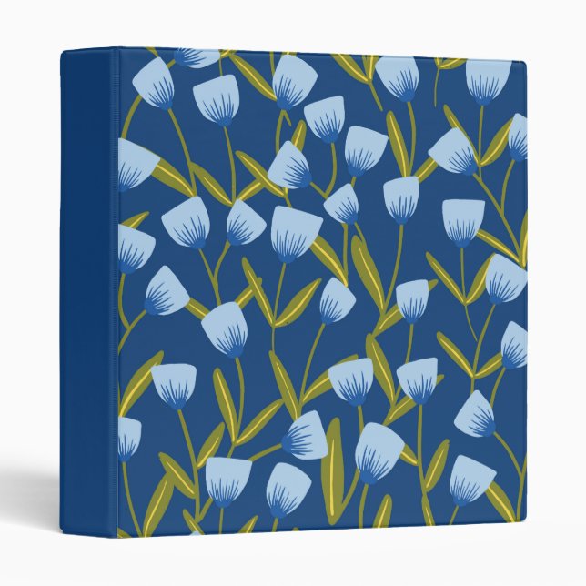 Blue Tulip Floral pattern 3 Ring Binder (Front/Spine)