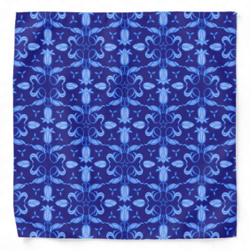 Blue tulip patterned floral damask bandana