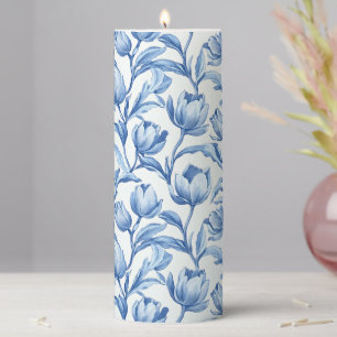 Blue Tulip vintage floral pattern Pillar Candle