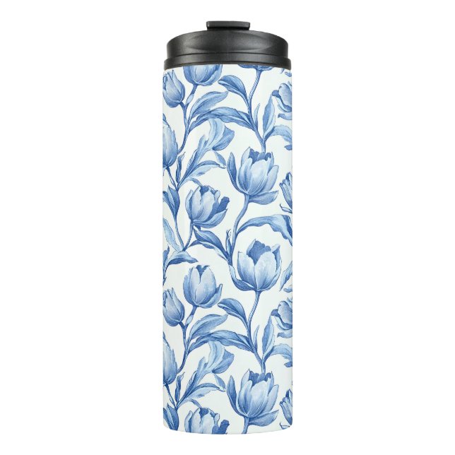 Blue Tulip vintage floral pattern Thermal Tumbler (Front)