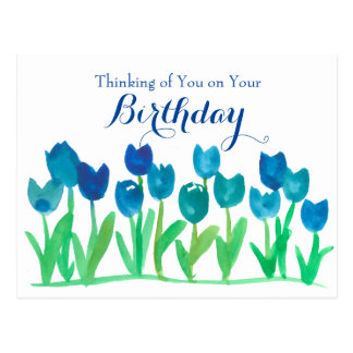 Royal Blue Flowers Hy Birthday Gifts On Zazzle Blue Tulip Watercolor Flowers Hy Birthday Postcard