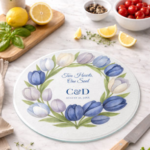 Blue Tulip Wedding Gift For Couple Keepsake Cutting Board