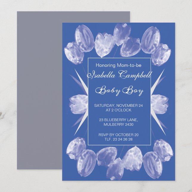Blue Tulips Baby Shower Invitation (Front/Back)
