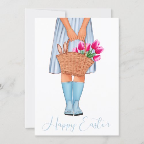 Blue Tulips Fashion Girl Happy Easter