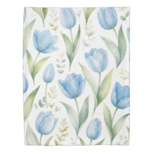 Blue Tulips Watercolor Floral Painting Botanical Duvet Cover