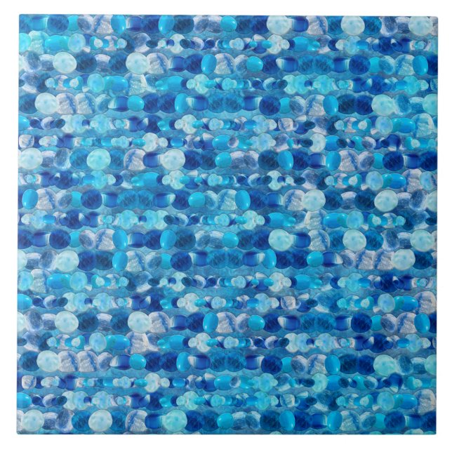 Blue Tumbled Gemstones Lines Ceramic Tile (Front)