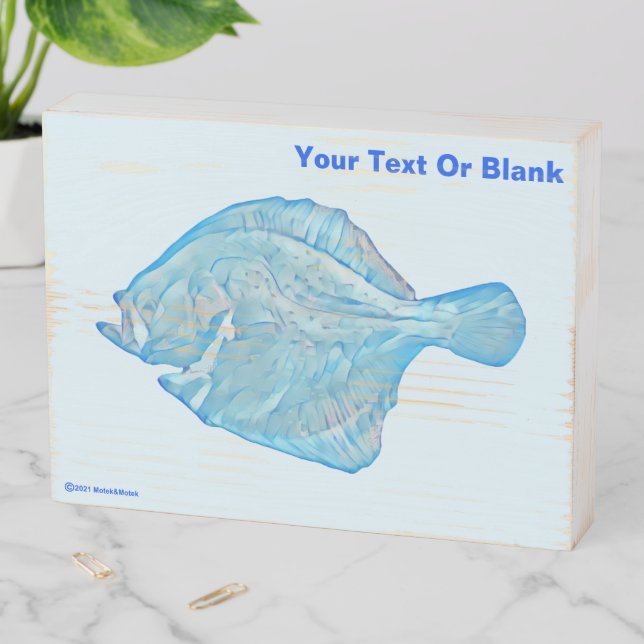 Blue Turbot Wooden Box Sign (In Situ Horizontal)