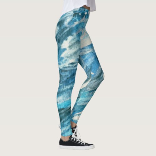 Blue turbulent seas art leggings