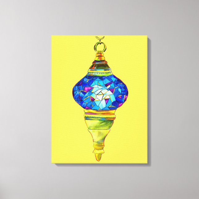 Blue Turkish Lamps mosaic art watercolor Canvas Print (Front)