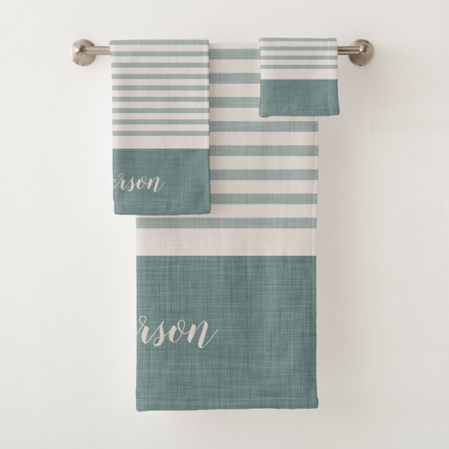 Blue Turkish Stripes Monogram | Farmhouse Bath Towel Set (Insitu)