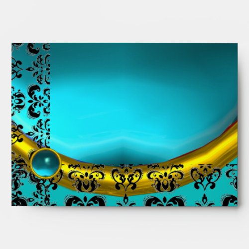 BLUE TURQUASE AND BLACK DAMASK AQUAMAINE GOLD ENVELOPE