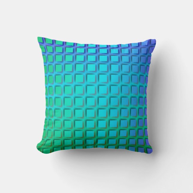 Blue Turquoise and Green Squares Pattern Throw Pillow (Front)