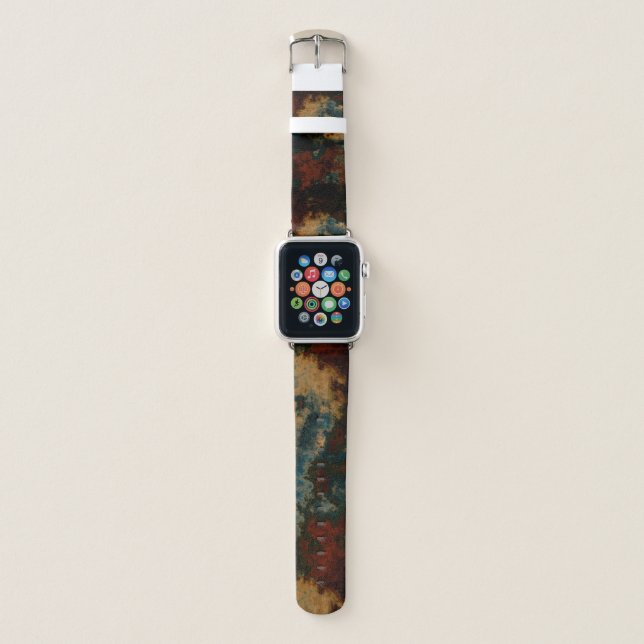 Blue, Turquoise and Rust Marble Abstract Apple Watch Band (Front)