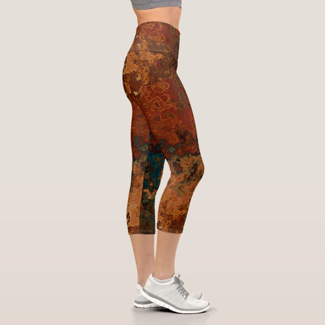 Blue, Turquoise and Rust Marble Abstract Capri Leggings (Right)