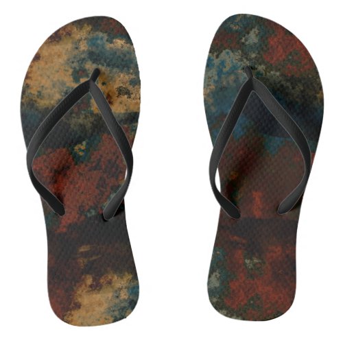 Blue Turquoise and Rust Marble Abstract Flip Flops