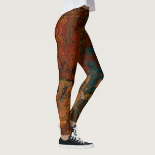 Blue, Turquoise and Rust Marble Abstract Leggings
