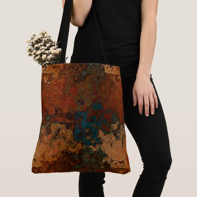Blue, Turquoise and Rust Marble Abstract Tote Bag (Close Up)