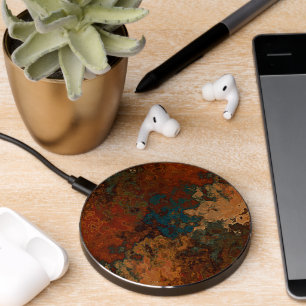 Blue, Turquoise and Rust Marble Abstract Wireless Charger