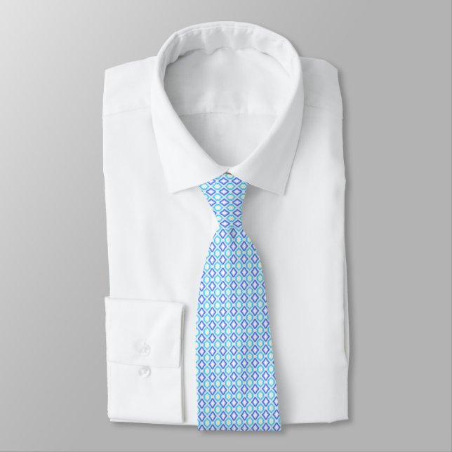 Blue, turquoise and white pattern tie (Tied)