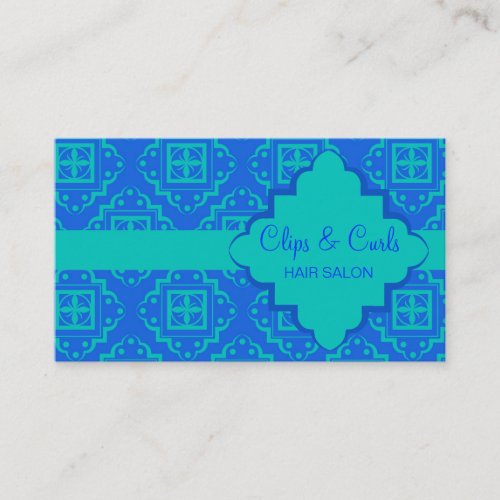 Blue  Turquoise Aqua Arabesque Moroccan Graphic Business Card