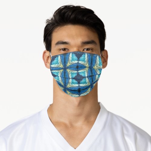Blue turquoise aquamarine yellow geometric design  adult cloth face mask