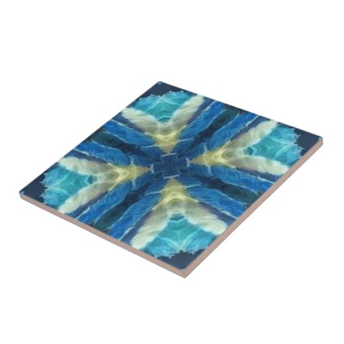 Blue turquoise aquamarine yellow geometric design ceramic tile