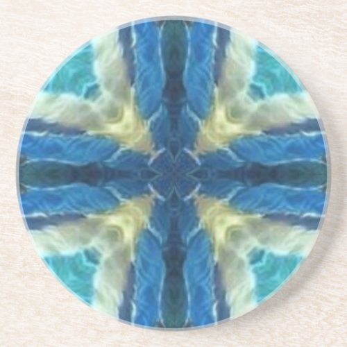 Blue turquoise aquamarine yellow geometric design  coaster