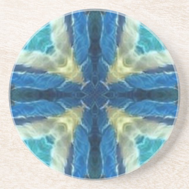 Blue turquoise aquamarine yellow geometric design  coaster (Front)