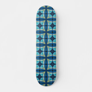 Blue turquoise aquamarine yellow geometric design skateboard
