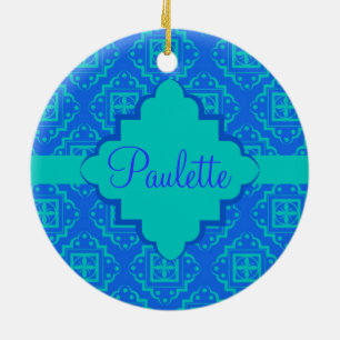 Blue & Turquoise Arabesque Moroccan Graphic Ceramic Ornament