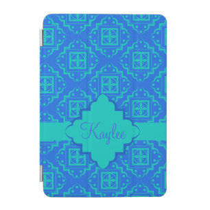 Blue Turquoise Arabesque Moroccan Name Personalize iPad Mini Cover
