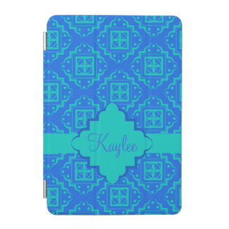 Blue Turquoise Arabesque Moroccan Name Personalize iPad Mini Cover