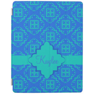Blue Turquoise Arabesque Moroccan Name Personalize iPad Smart Cover