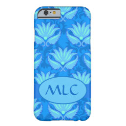 Blue Turquoise Art Nouveau Damask Monogram Custom Barely There iPhone 6 Case