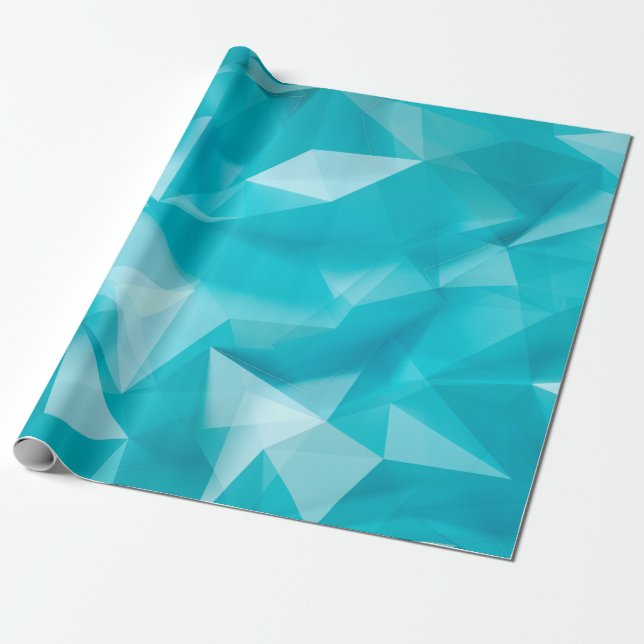Blue, turquoise background with crystals, triangle wrapping paper (Unrolled)