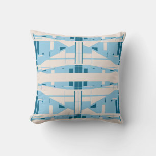 Blue Turquoise Beige Mediterranean Mosaic Tiers Throw Pillow