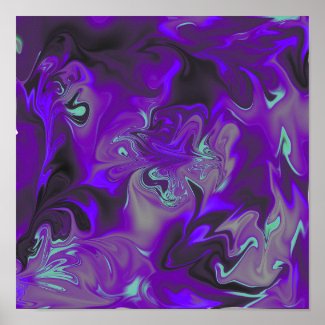 Blue, Turquoise, Black, Purple Liquid Art Poster