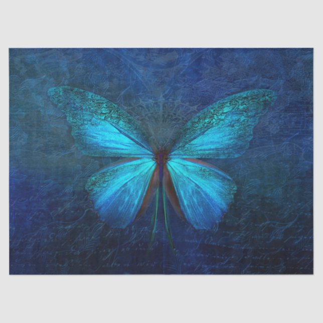 Blue Turquoise Butterfly Decoupage Tissue Paper (Front)