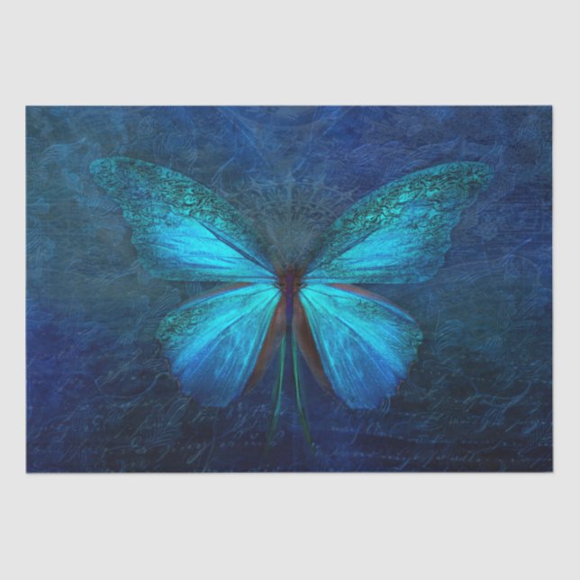 Blue Turquoise Butterfly Decoupage Tissue Paper (Front)