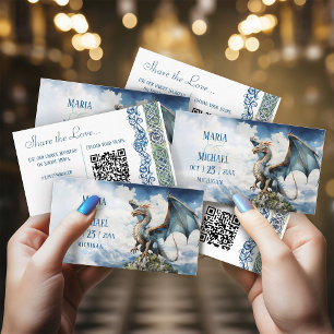Blue Turquoise Celtic Dragon QR Code Wedding Enclosure Card