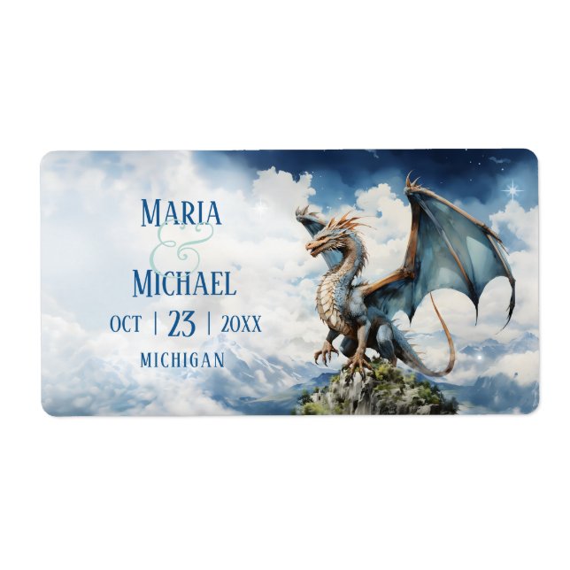 Blue Turquoise Celtic Dragon Wedding Labels Favor (Front)