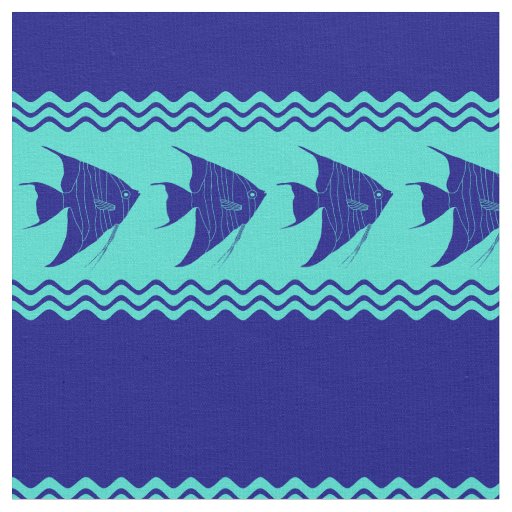 Blue Turquoise Coastal Angelfish Stripes Fabric