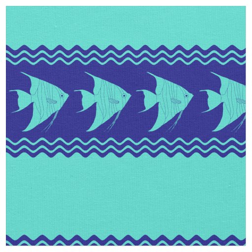 Blue Turquoise Coastal Angelfish Stripes Fabric